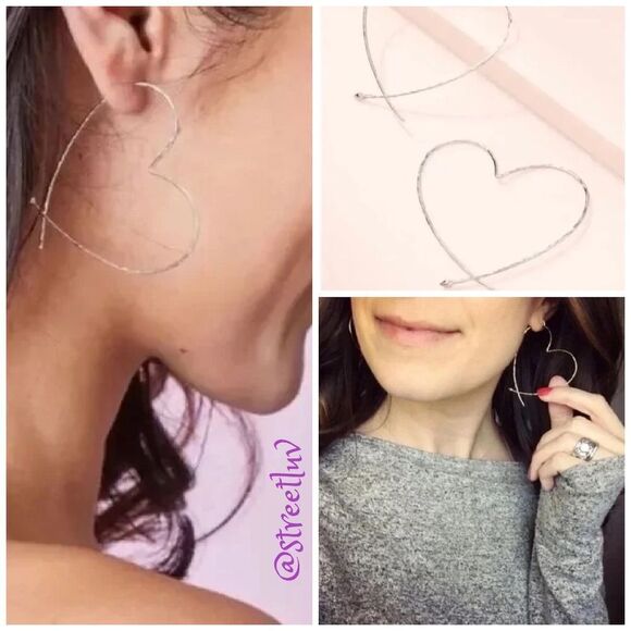 NWT stella & dot ~ silver essential hammered heart hoops - Picture 1 of 6